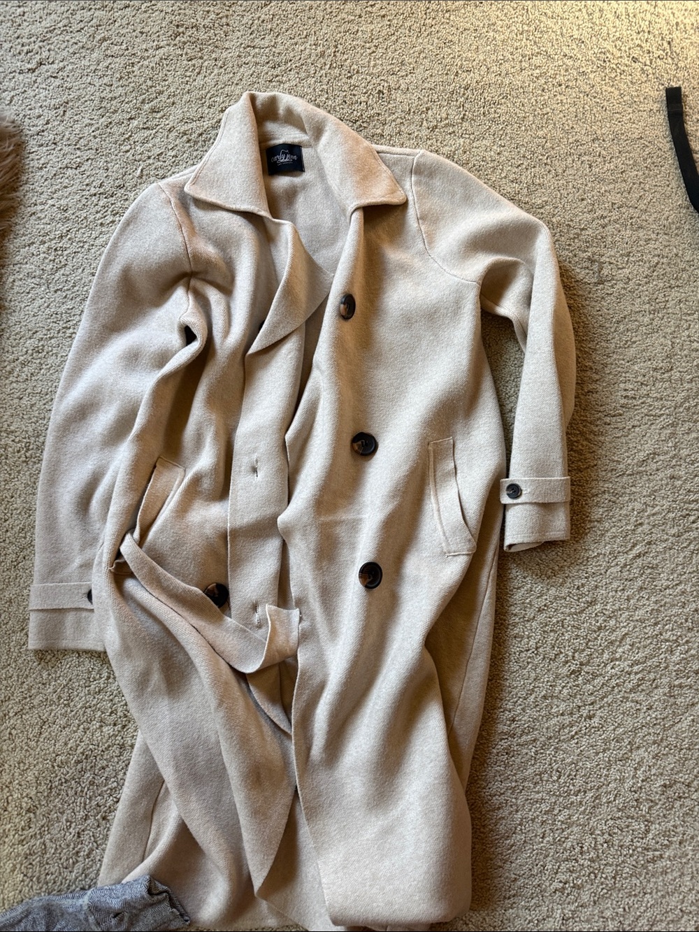 Carly Jean Los Angeles Beige Double-Breasted Wool Coat